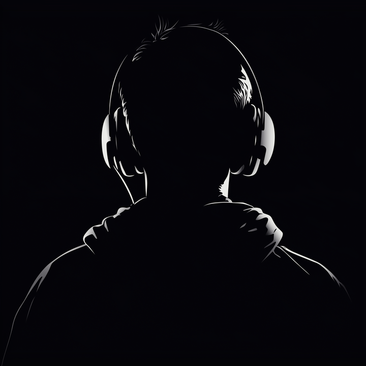 Black cotton tee with a minimalist headphones design printed on the front.