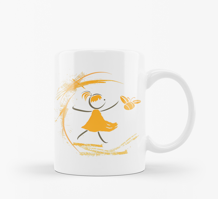 Good Morning & Happy Girl Mug Set | Playful Stick Figure Design | Cheerful Coffee Mug Gift