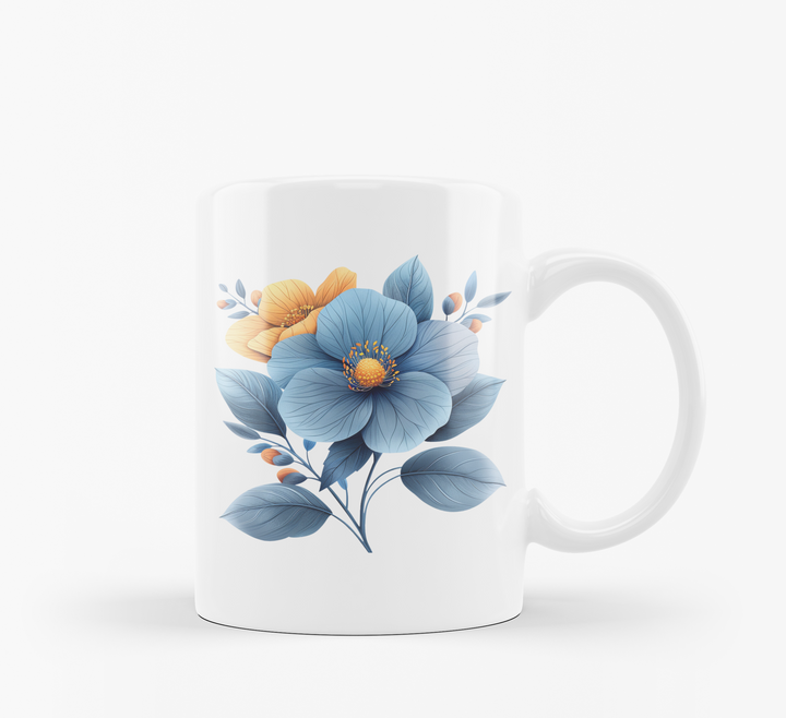 Good Morning & Floral Blue Mug Set | Elegant Flower Design | Perfect Gift for Nature Lovers