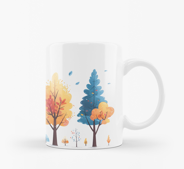 Vibrant Autumn & Winter Trees Mug Set | Colorful Seasons Design | Cozy Coffee Mugs for Nature Lovers