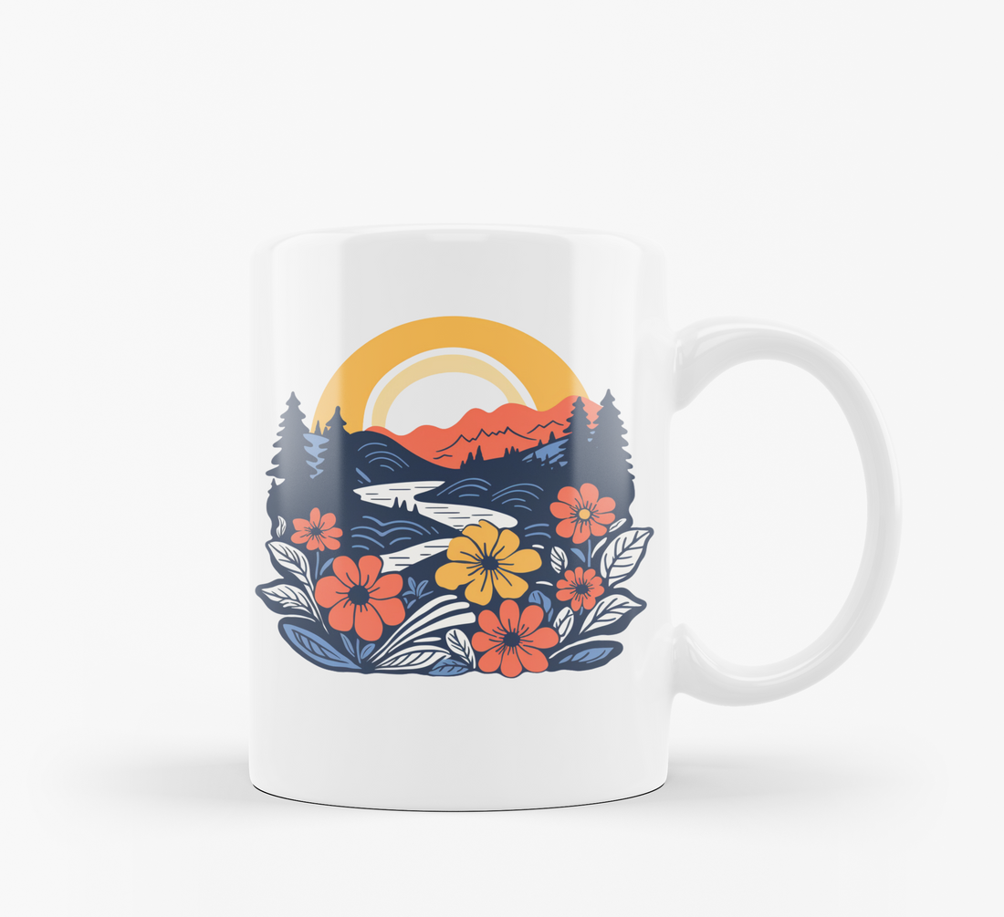 Good Morning & Floral Sunrise Mug Set | Bright & Beautiful Nature Design | Perfect for Nature Lovers