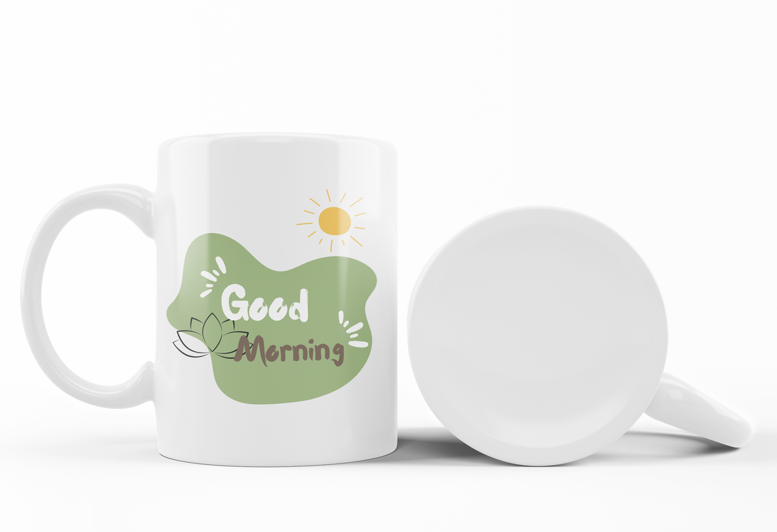 Good Morning & Yoga Pose Mug Set | Relaxing Morning Routine | Wellness-Inspired Coffee Mugs