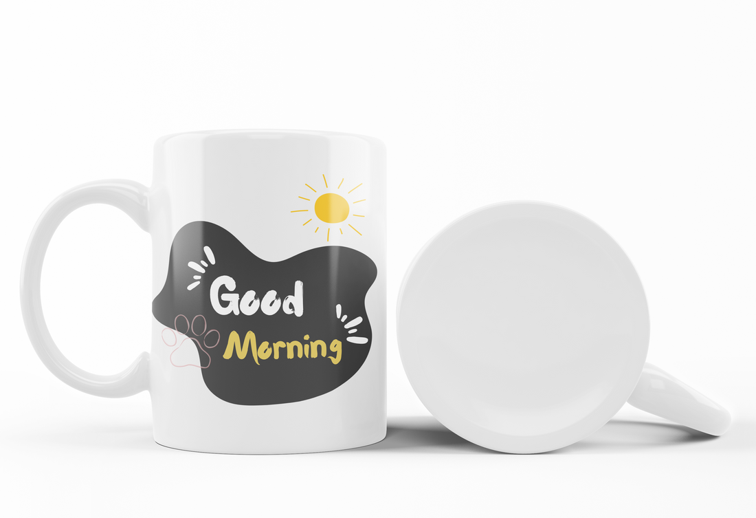 Good Morning & Umbrella Cat Mug Set | Playful Cat Design | Cute Gift for Cat Lovers