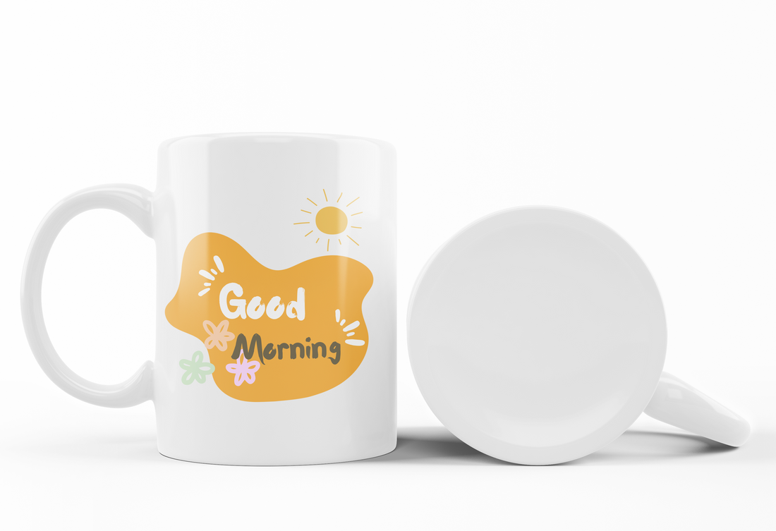 Good Morning & Happy Girl Mug Set | Playful Stick Figure Design | Cheerful Coffee Mug Gift