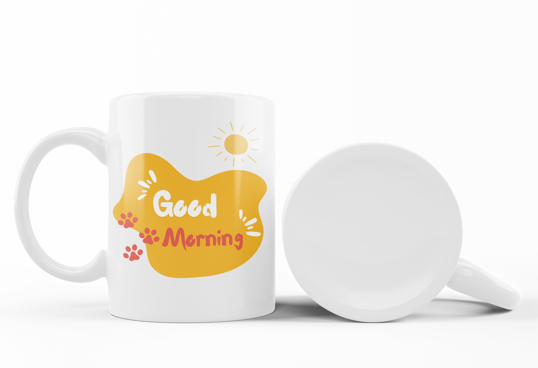 Good Morning & Playful Cat Mug Set | Cheerful Cat Lover Gift | Fun Coffee Mug Duo