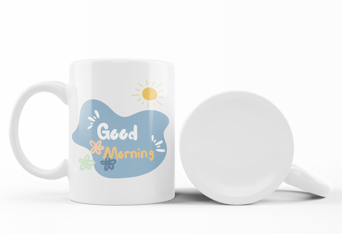 Good Morning & Floral Blue Mug Set | Elegant Flower Design | Perfect Gift for Nature Lovers