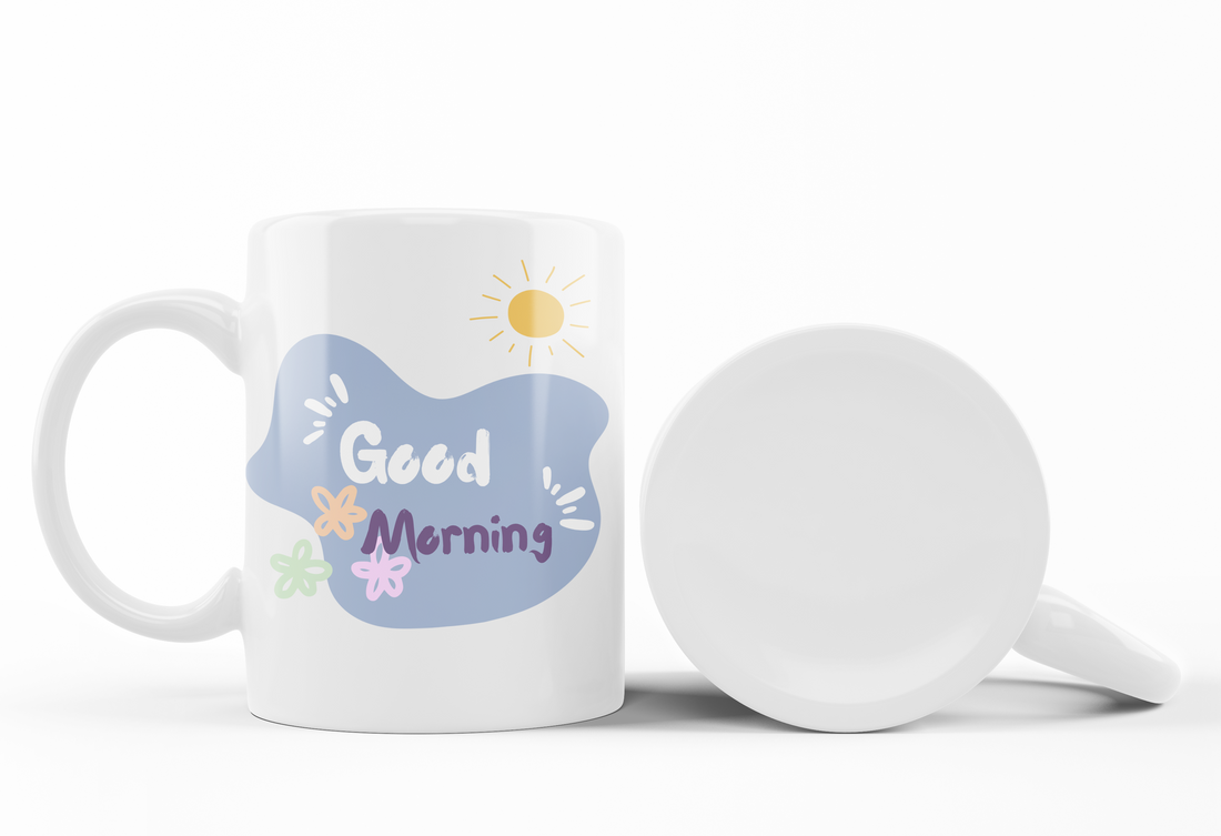 Good Morning & Colorful Flower Mug Set | Vibrant Floral Design | Cheerful Gift for Nature Lovers