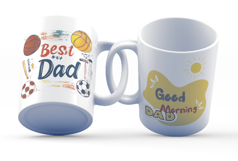 Best Dad sports mug with football and basketball print