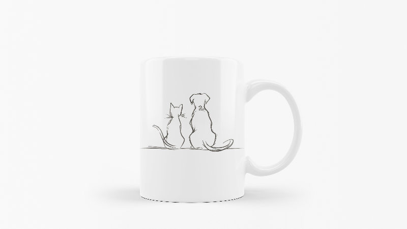 Good Morning mug with minimalist animal drawing and sun design