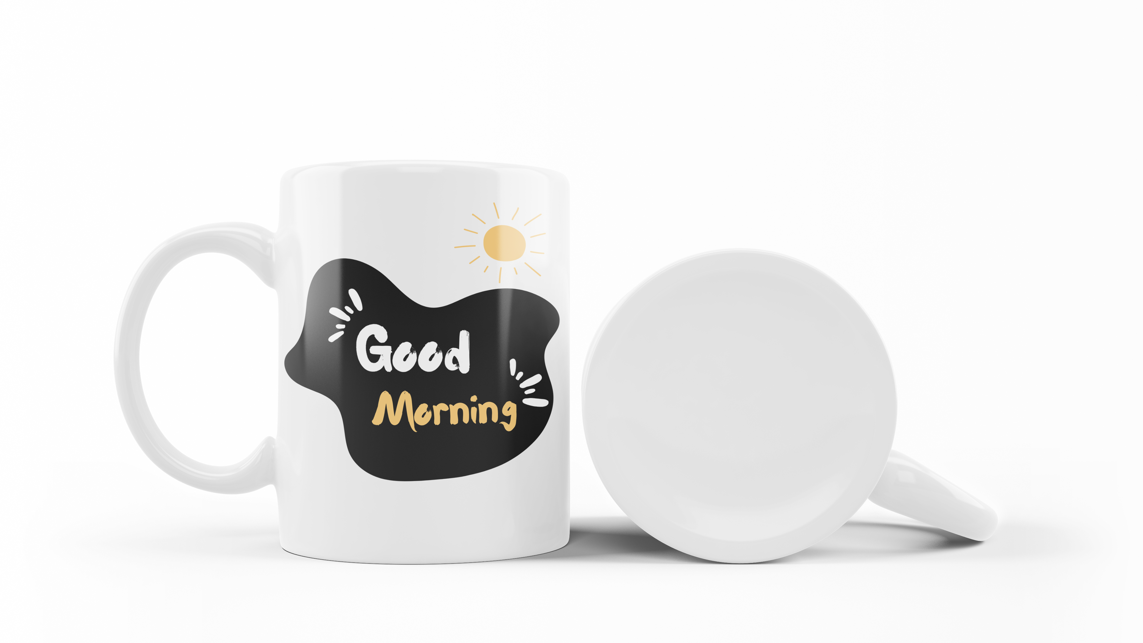 Good Morning mug with minimalist animal drawing and sun design