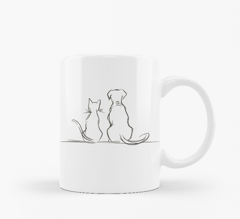 Good Morning mug with minimalist animal drawing and sun design