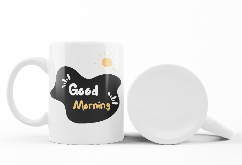 Good Morning mug with minimalist animal drawing and sun design