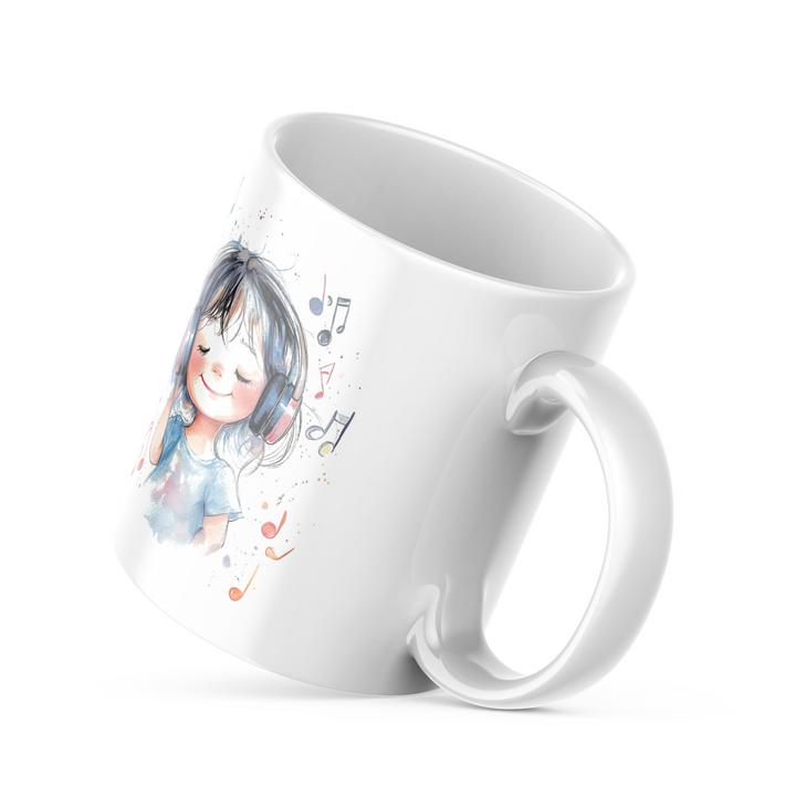 Music Lover Good Morning Ceramic Coffee Mug, 11 oz Double-Sided Mug with Cute Headphones Girl Artwork and "Good Morning" Design, Dishwasher and Microwave Safe Mug for Music Enthusiasts, Inspired by Nature