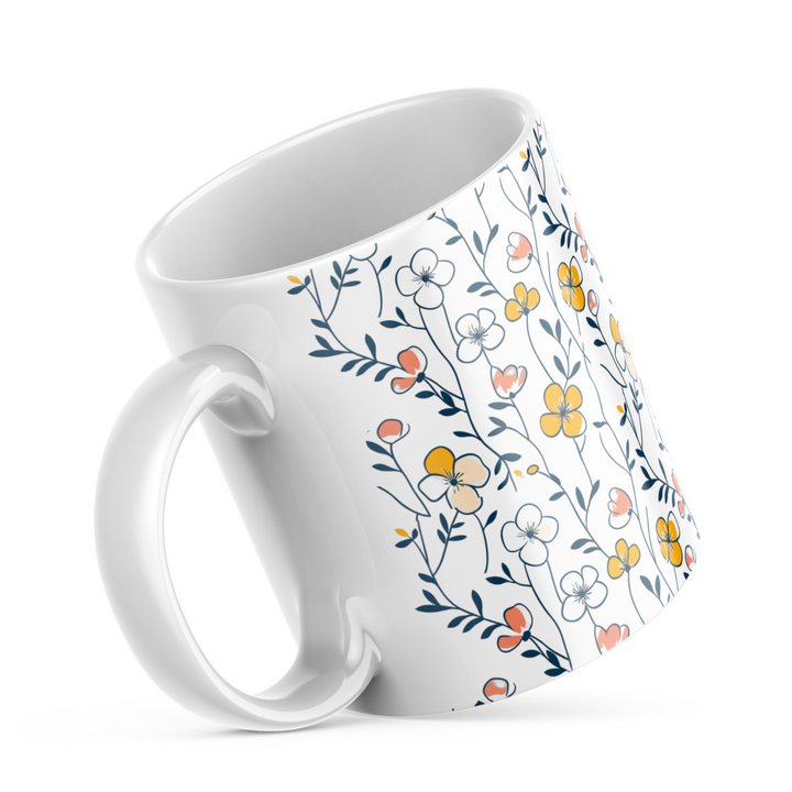 Charming Floral Coffee Mug | 11 oz Ceramic Mug with Vibrant Yellow and White Flower Pattern | Nature-Inspired Drinkware for Coffee, Tea, and Hot Chocolate | Durable and Stylish Mug for Home and Office