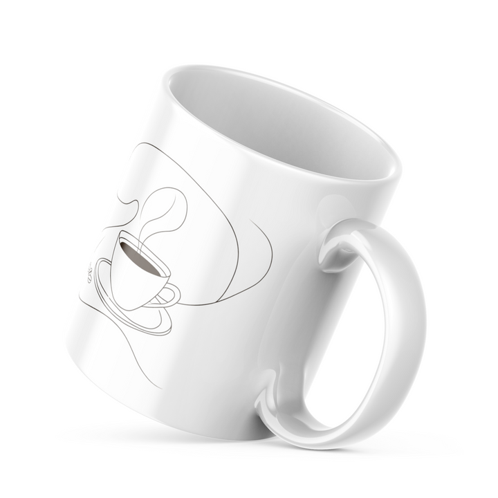 Minimalist Coffee Cup Design Ceramic Mug, 11 oz Double-Sided Mug with Coffee Line Art and "Good Morning" Design, Dishwasher and Microwave Safe Mug for Coffee Lovers, Inspired by Nature