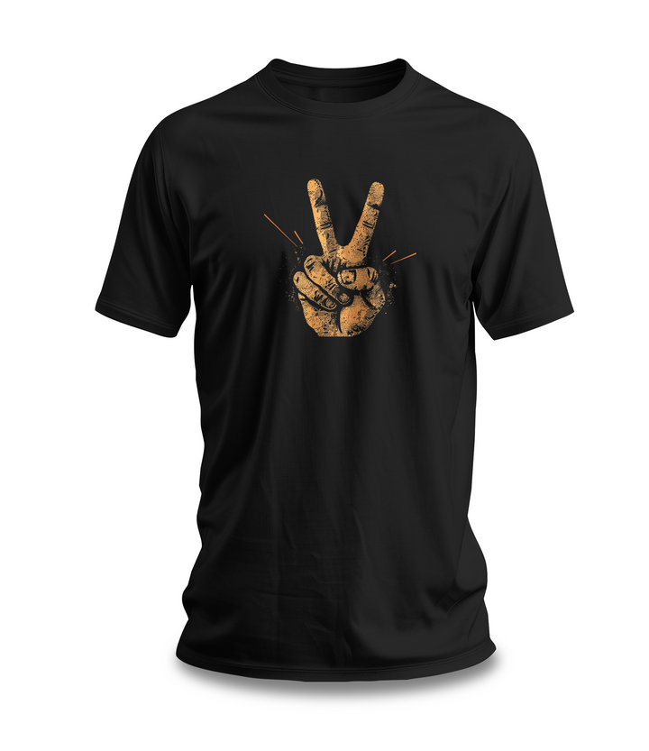 Unisex T-Shirt with Retro Graphic - Peace Hand Sign | Vintage Peace Symbol | Black T-Shirt with Unique Design