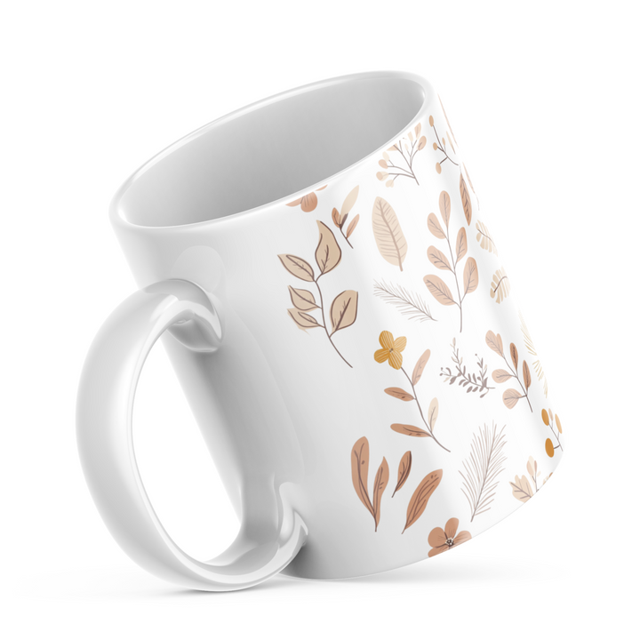 Autumn Botanical Ceramic Mug | 11 oz Mug with Warm Earthy Tones and Nature-Inspired Leaves Design | Durable Ceramic Mug for Coffee, Tea, and Hot Beverages | Stylish Fall-Themed Drinkware for Home or Office