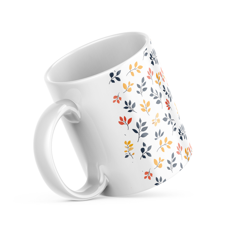 Lively Floral Ceramic Coffee Mug | Double-Sided Design with Autumn Leaves | 11 oz Ceramic Mugs for Hot Drinks | Stylish Tea and Coffee Cups for Home or Office