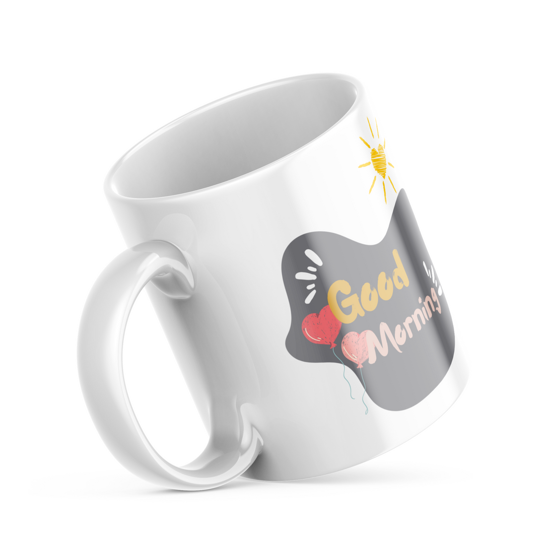 Good Morning Heart Design Ceramic Coffee Mug | 11 oz Coffee and Tea Mug with Cute Heart and Balloon Pattern | Durable Ceramic, Microwave & Dishwasher Safe | Great for Home or Office