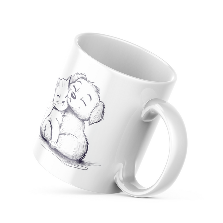 Adorable Pets Good Morning Ceramic Coffee Mug, 11 oz Double-Sided Mug with Cute Puppy and Kitten Illustration and "Good Morning" Design, Dishwasher and Microwave Safe Mug for Animal Lovers, Inspired by Nature