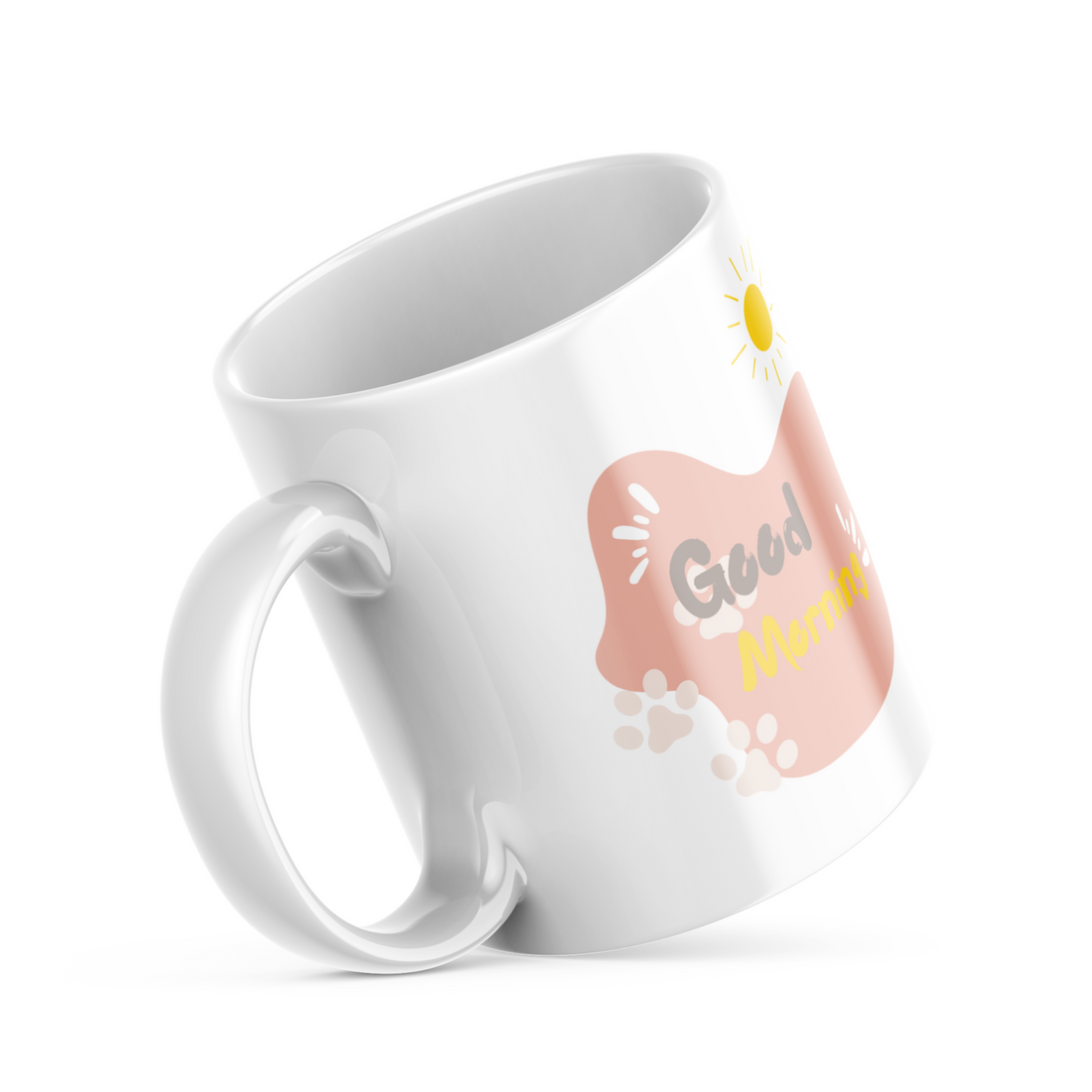 Minimalist Cat Good Morning Coffee Mug | 11 oz Double-Sided Ceramic Mug with Cute Cat Design and "Good Morning" Message | Unique Mug for Cat Lovers, Pet Owners, and Coffee Enthusiasts