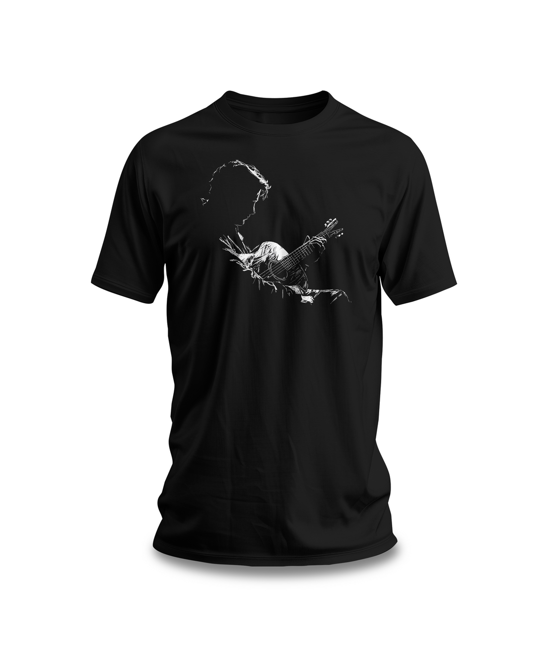 Guitarist Silhouette T-Shirt | Black Cotton Tee with Artistic Guitar Design | Stylish and Comfortable Unisex Shirt for Music Lovers