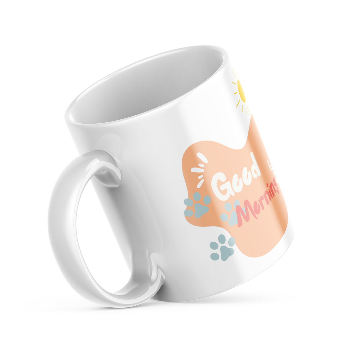 Playful Cat Good Morning Mug - 325ml (11oz) White Ceramic Coffee Cup with Colorful Cat and Dots Design, Perfect Gift for Cat Lovers