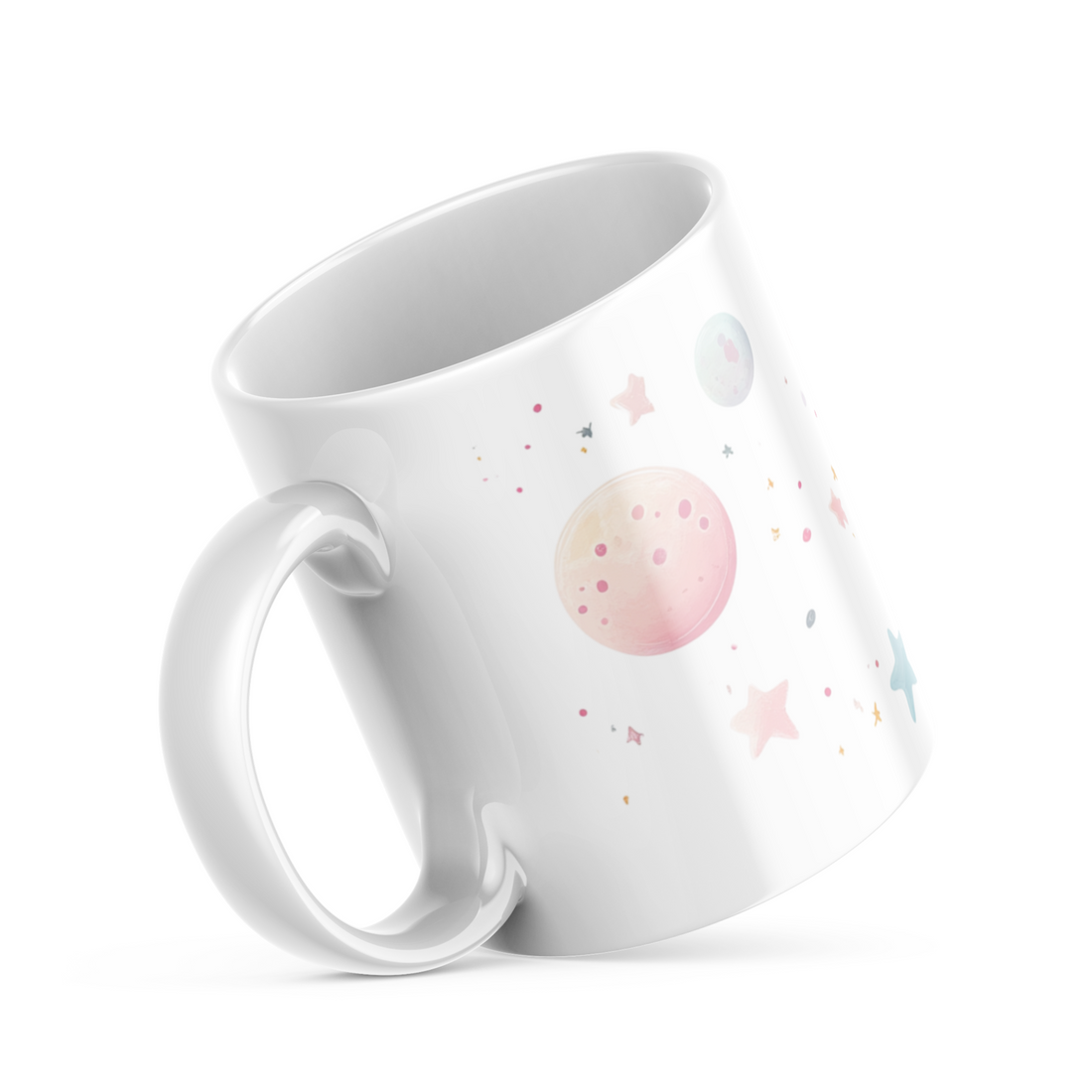 Cosmic Planet Pattern Mug - 325ml (11oz) White Ceramic Coffee Cup with Celestial Planets and Stars Design, Perfect Gift for Space Enthusiasts