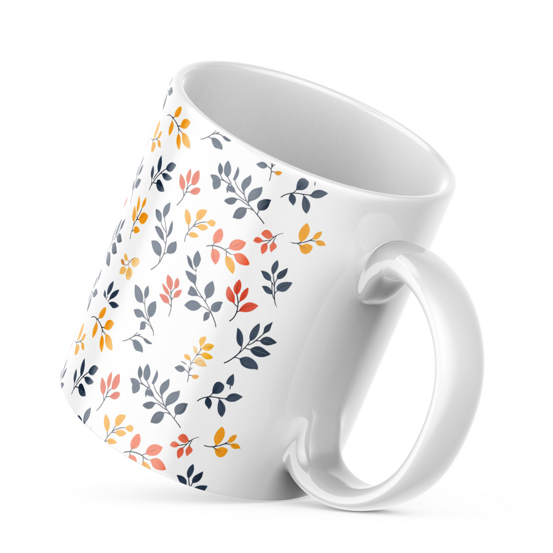 Lively Floral Ceramic Coffee Mug | Double-Sided Design with Autumn Leaves | 11 oz Ceramic Mugs for Hot Drinks | Stylish Tea and Coffee Cups for Home or Office