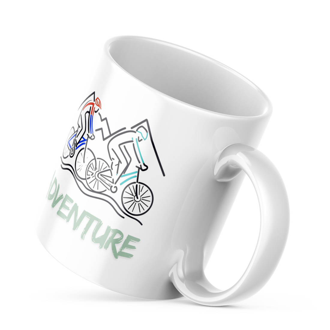 Adventure Cycling Ceramic Coffee Mug, 11 oz Double-Sided Mug with Mountain and Compass Design, Dishwasher and Microwave Safe Ceramic Mug for Cyclists and Outdoor Enthusiasts, Inspired by Nature