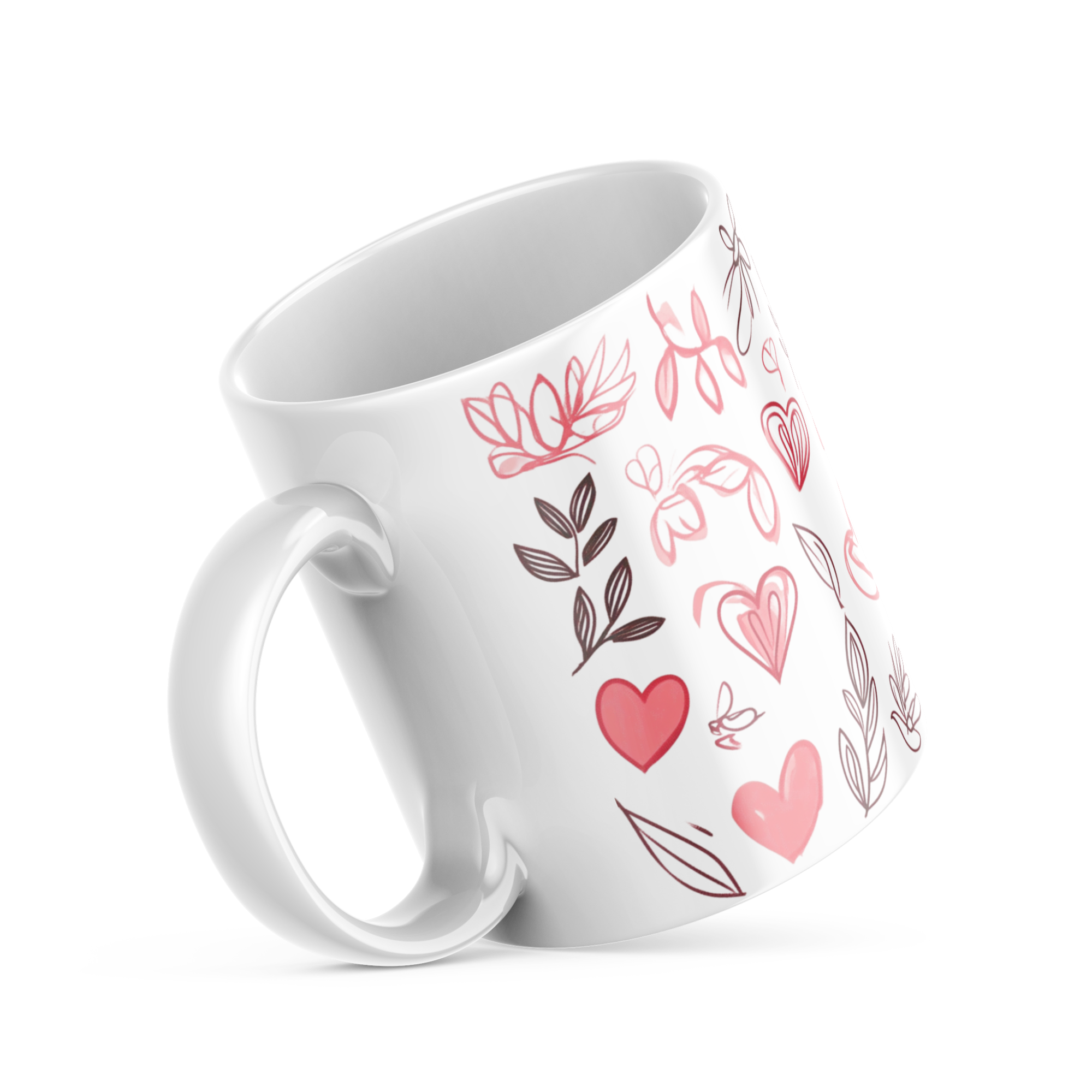 Heart Botanical Mug | Minimalist Pink Love Cup | 11oz Ceramic UK