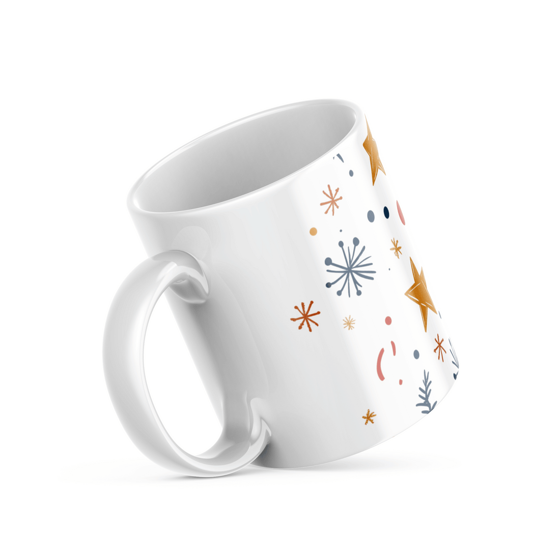 Festive Santa Mug | Cute Christmas Coffee Cup with Stars & Snowflakes | 11oz Holiday Drinkware