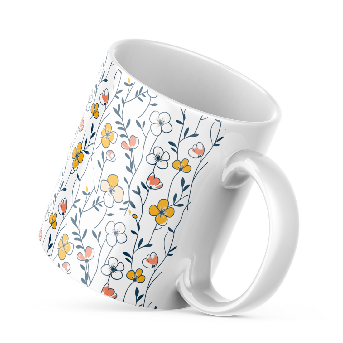 Charming Floral Coffee Mug | 11 oz Ceramic Mug with Vibrant Yellow and White Flower Pattern | Nature-Inspired Drinkware for Coffee, Tea, and Hot Chocolate | Durable and Stylish Mug for Home and Office