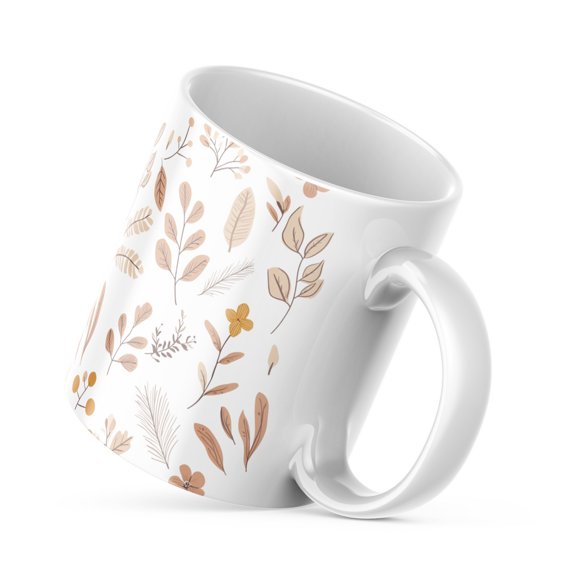 Autumn Botanical Ceramic Mug | 11 oz Mug with Warm Earthy Tones and Nature-Inspired Leaves Design | Durable Ceramic Mug for Coffee, Tea, and Hot Beverages | Stylish Fall-Themed Drinkware for Home or Office