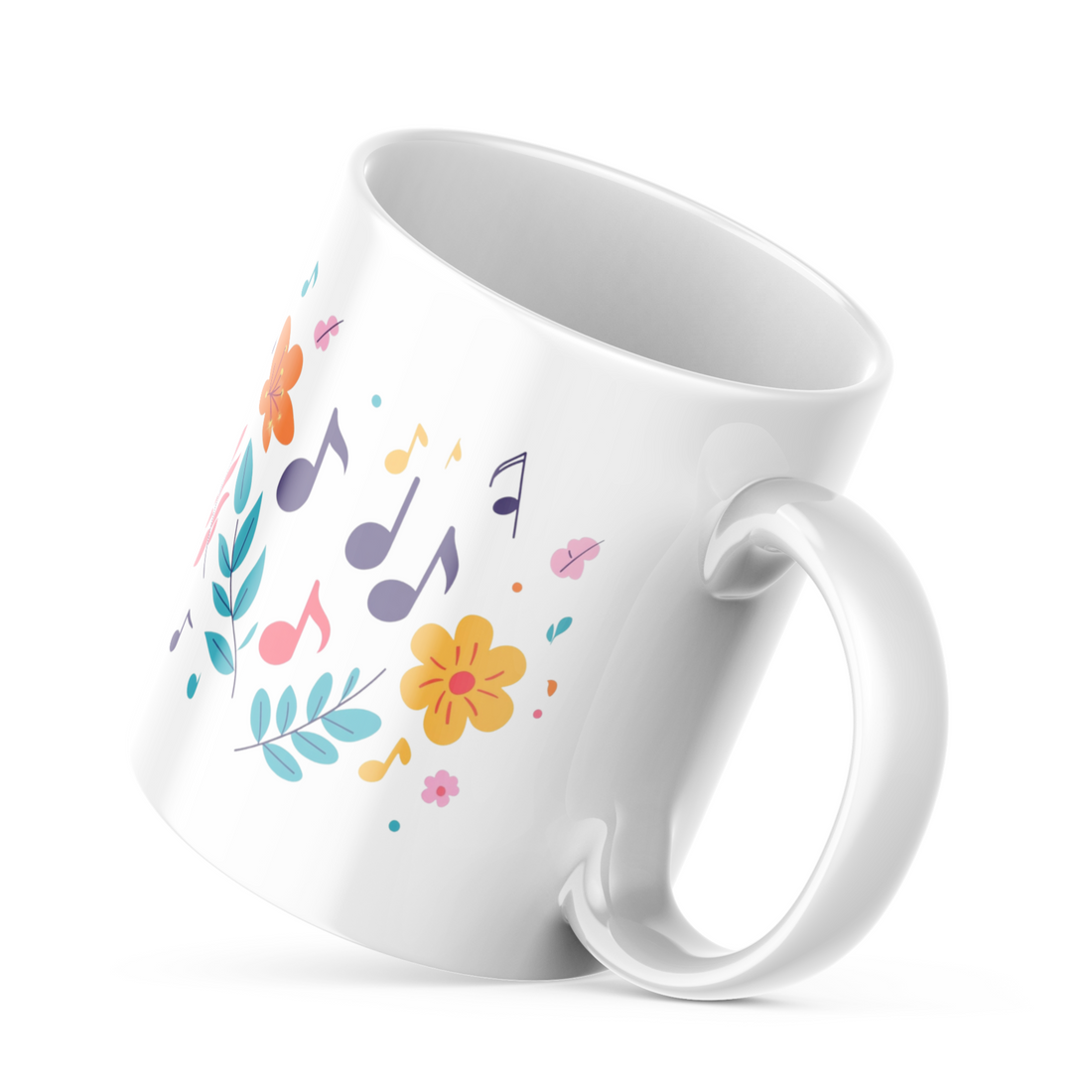 "Good Morning" Floral & Music Notes Mug – Artistic Double-Sided Ceramic Coffee Mug – 11 oz (325 ml) Dishwasher & Microwave Safe – Perfect Gift for Music and Nature Lovers