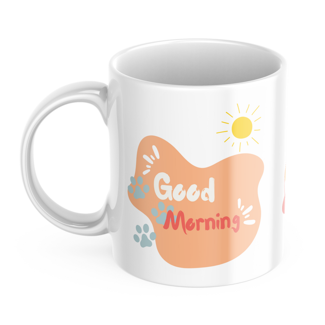 Playful Cat Good Morning Mug - 325ml (11oz) White Ceramic Coffee Cup with Colorful Cat and Dots Design, Perfect Gift for Cat Lovers