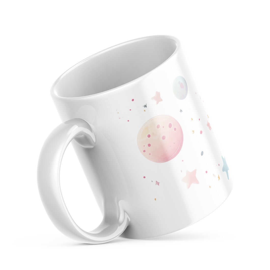 Cosmic Planet Pattern Mug - 325ml (11oz) White Ceramic Coffee Cup with Celestial Planets and Stars Design, Perfect Gift for Space Enthusiasts