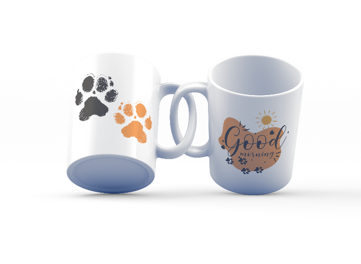 11oz ceramic mug with orange and black pet paw prints