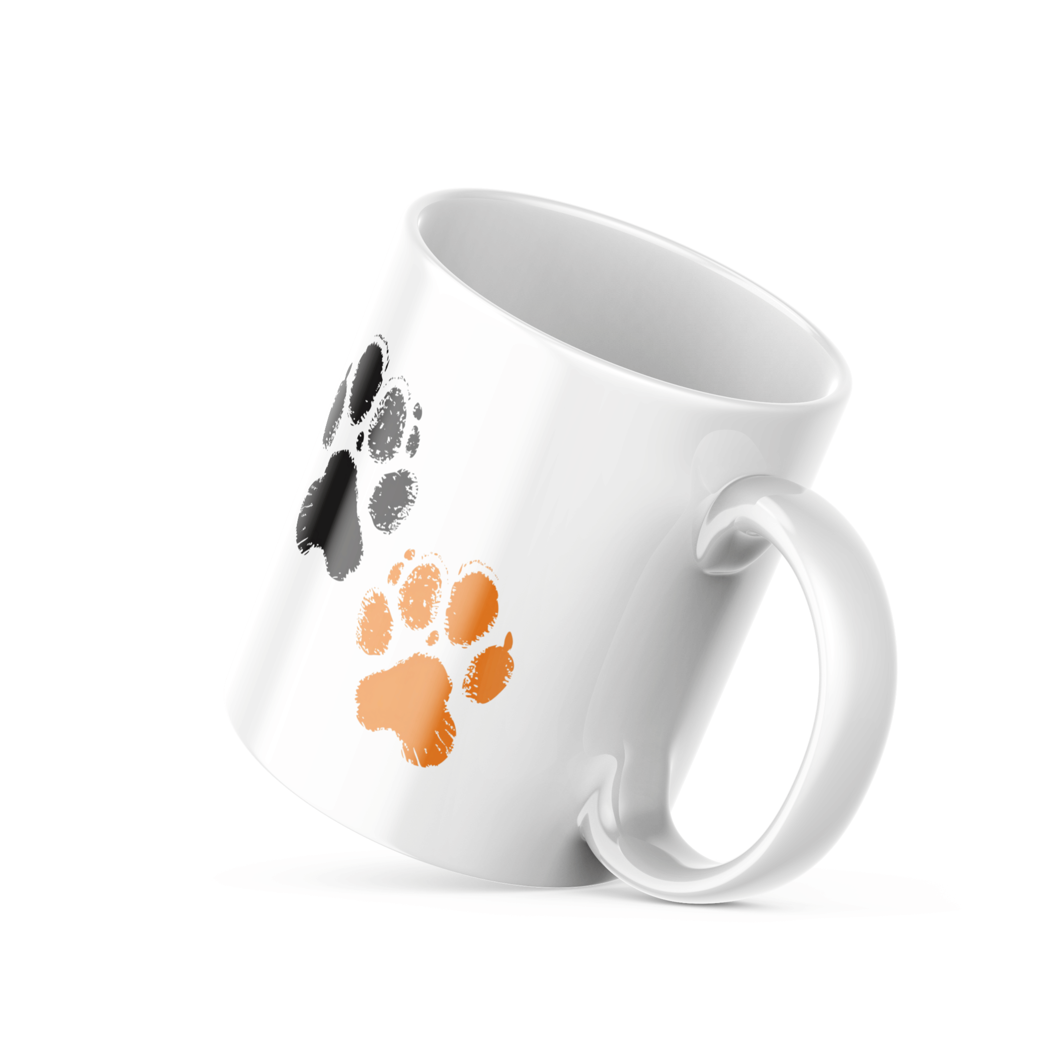 11oz ceramic mug with orange and black pet paw prints