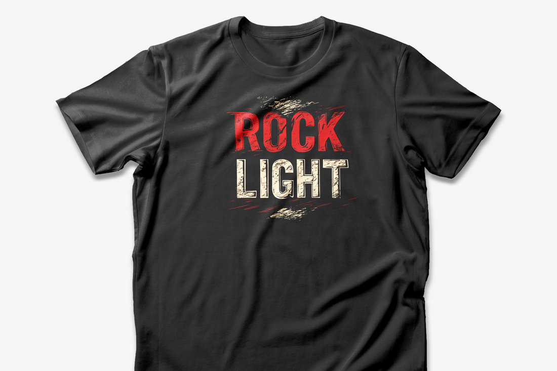 Rock Light T-Shirt | Black Cotton Tee with Distressed Red and White Text Design | Stylish and Comfortable Unisex Shirt