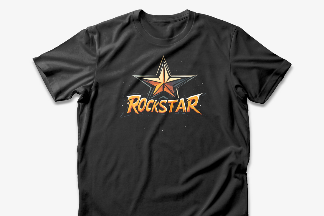 Rockstar T-Shirt | Black Cotton Tee with Bold Star Design and Graphic Text | Stylish and Comfortable Unisex Shirt