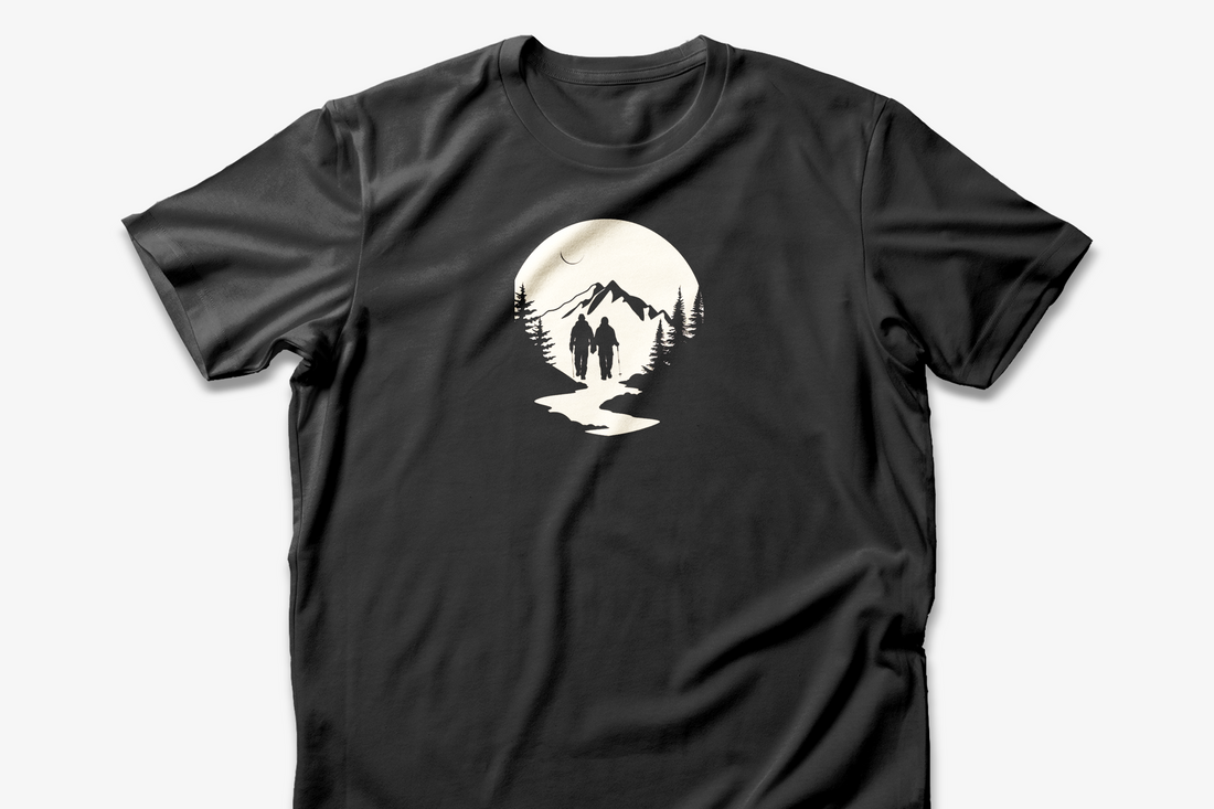 Moonlit Hiking Adventure T-shirt | Mountain Landscape Design | Outdoors Lover Gift Tee