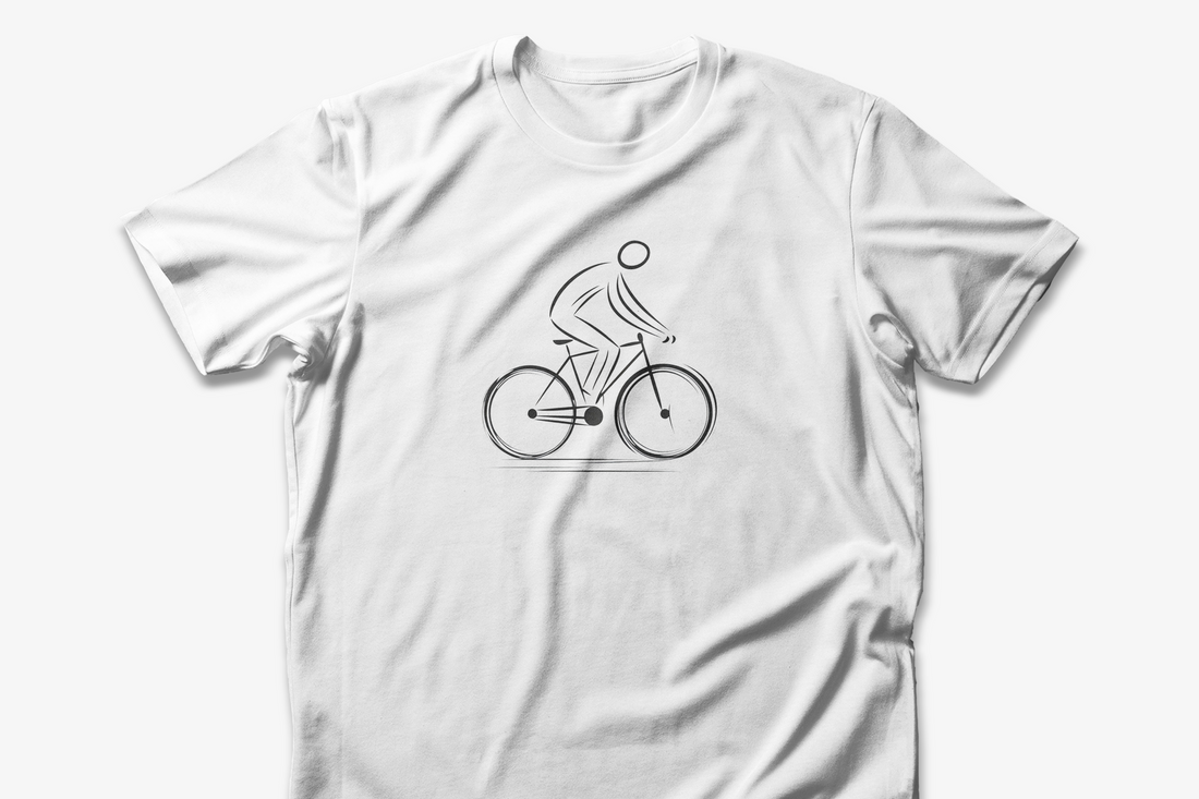 Minimalist Cyclist T-Shirt | White Cotton Unisex Tee with Clean Bicycle Line Art Design | Ideal for Cycling Enthusiasts