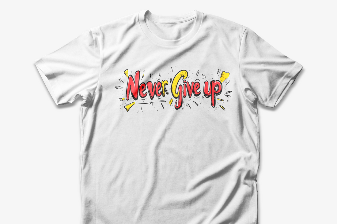 Never Give Up" T-Shirt | Motivational Shirt | Inspirational Gift for All Ages | Positive Quote Tee | Perfect for Gym, Casual Wear, or Gifts