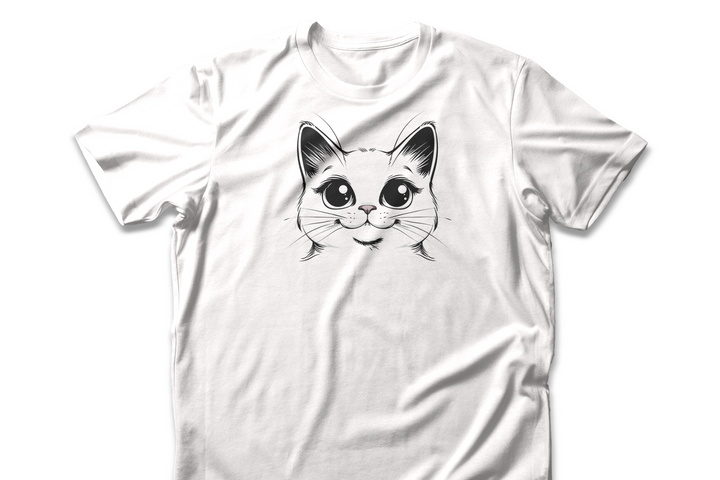 Cute Big-Eyed Cat T-shirt | Adorable Feline Art Design | Casual Animal Lover Tee