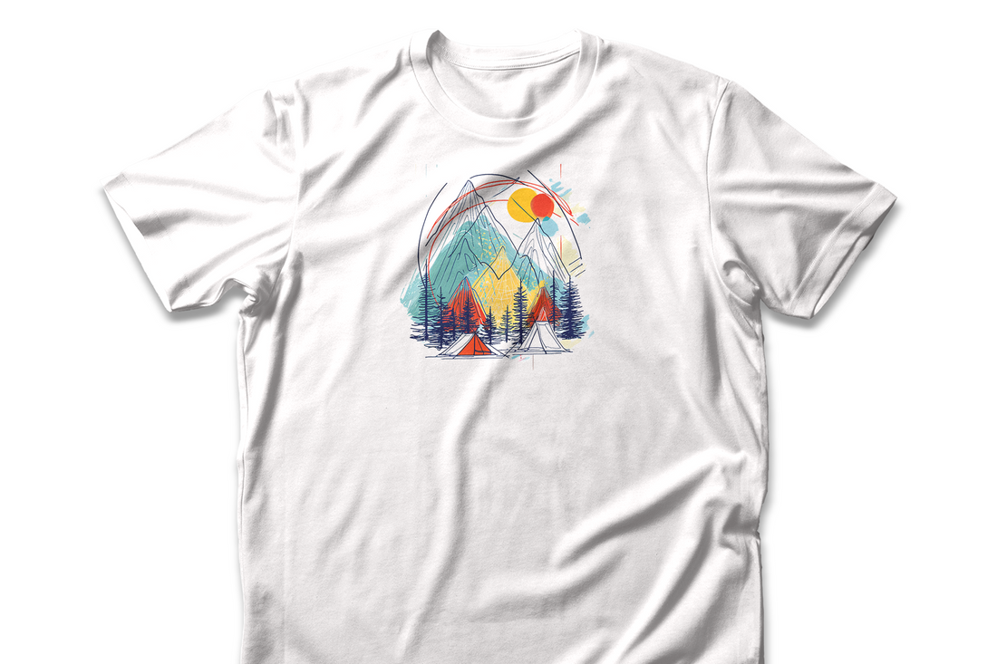 Colorful Mountain Adventure T-shirt | Abstract Nature Design | Outdoor Camping Graphic Tee