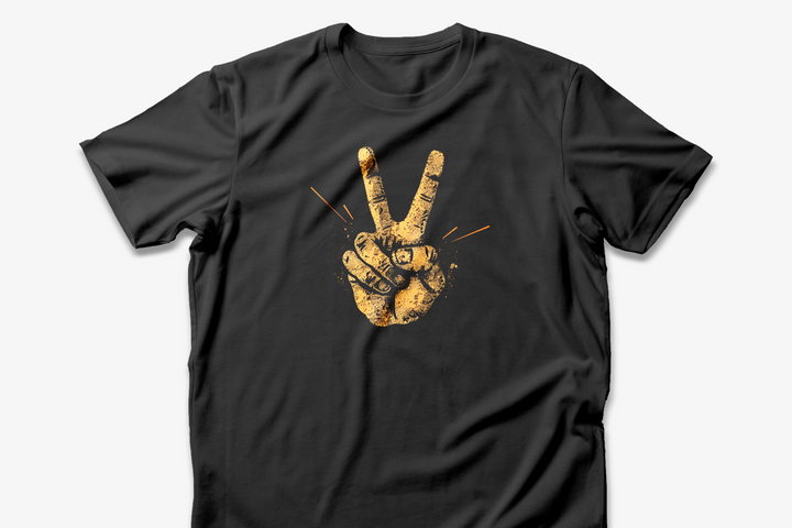 Unisex T-Shirt with Retro Graphic - Peace Hand Sign | Vintage Peace Symbol | Black T-Shirt with Unique Design