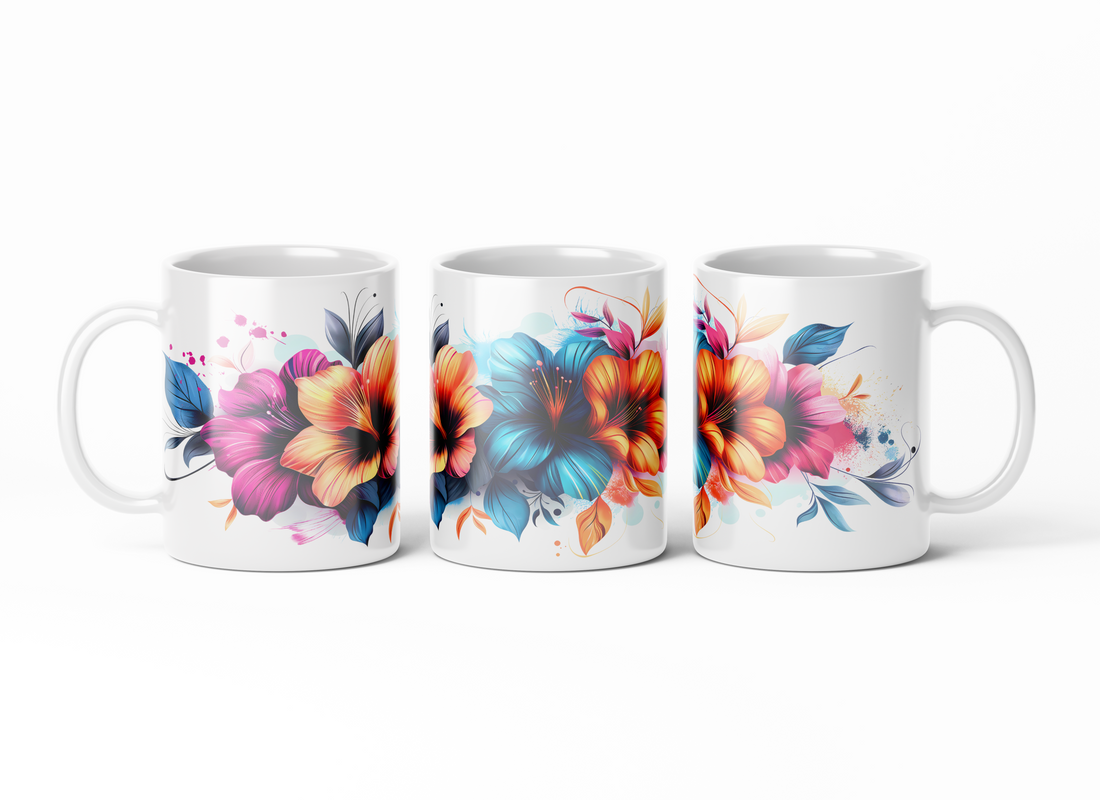 Floral Bloom Coffee Mug – 11oz Ceramic Mug with Vibrant Flower Design – Perfect Gift for Nature Lovers, Garden Enthusiasts, and Tea Drinkers – Dishwasher and Microwave Safe