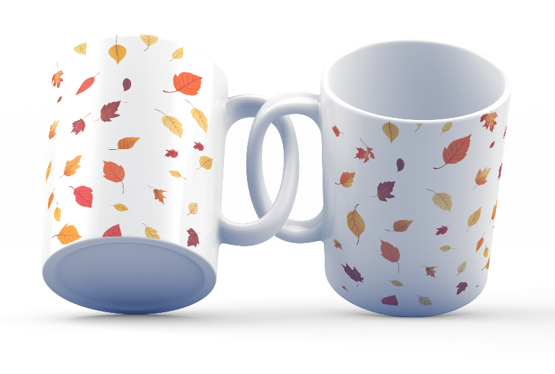 Ceramic autumn mug with falling leaves – cosy 11oz fall coffee cup with rustic seasonal pattern

