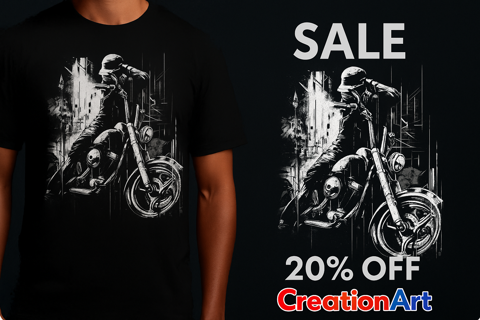 Motorcycle Rider T-Shirt – Urban Biker Graphic Tee – Streetwear Black Cotton Shirt